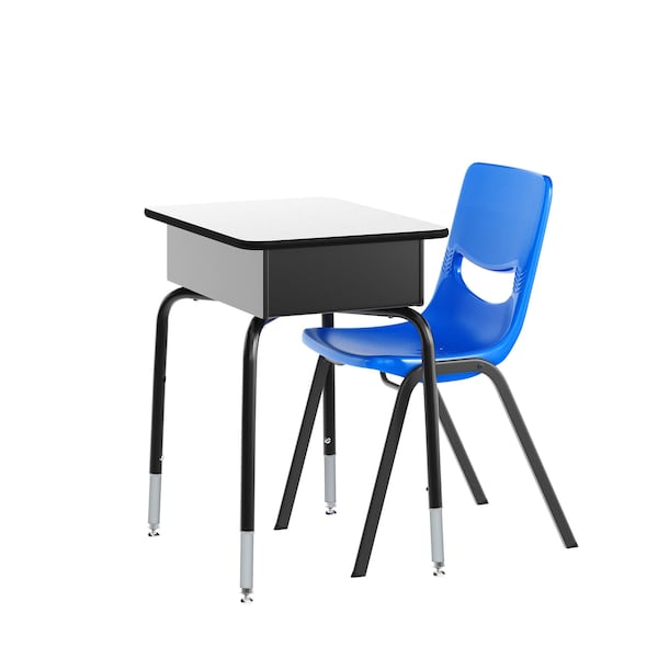 Flash Furniture HERCULES Student Desk w/Open Front Metal Book Box, Gray Desktop, Black Frame and Navy Stack Chair FD-DESK-GYB-SCH3NB-GG - main